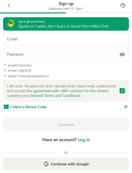 parimatch registration form