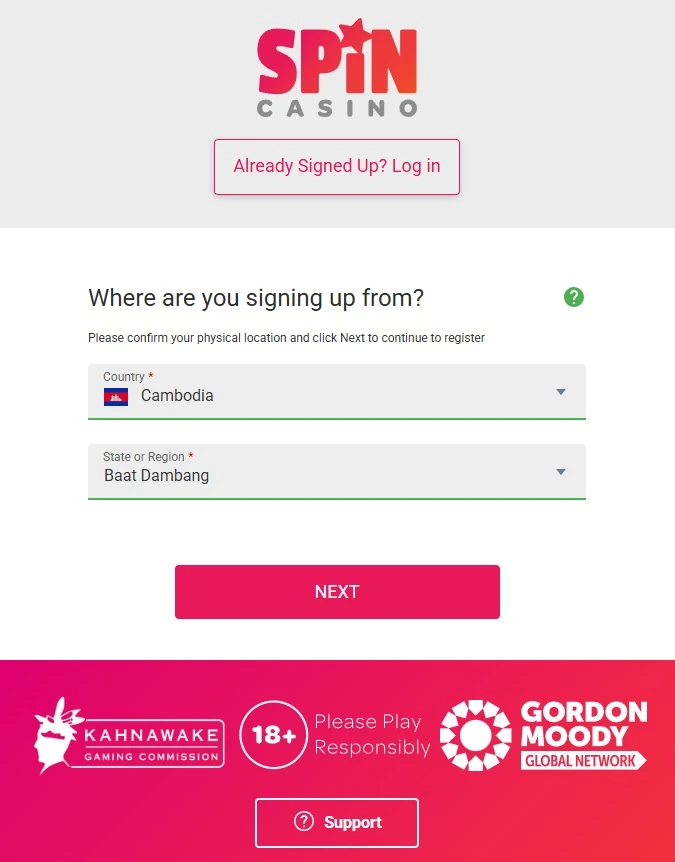 Spincasino kayıt formu